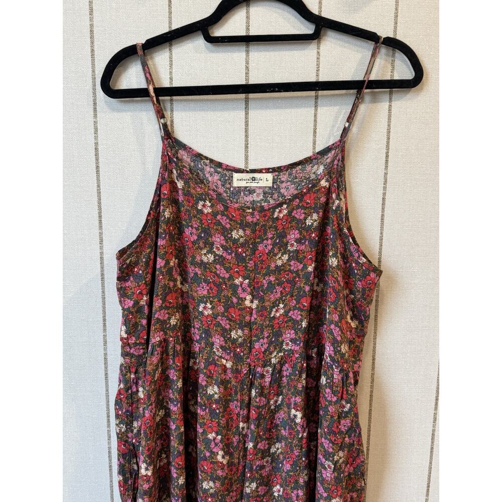 Natural Life Palazzo Wide Leg Crop Jumpsuit Ditzy Floral Large Brown Pink Resort - Picture 2 of 10